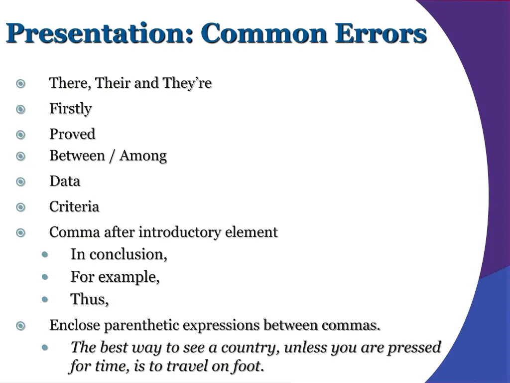 presentation common errors
