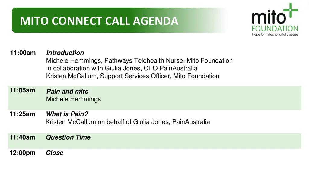 mito connect call agenda