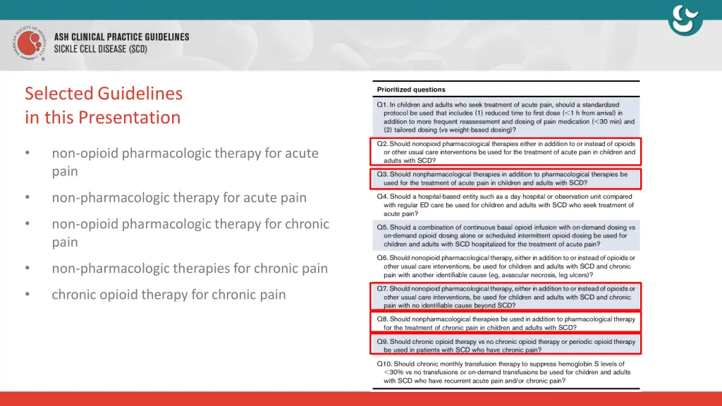 selectedguidelines in this presentation