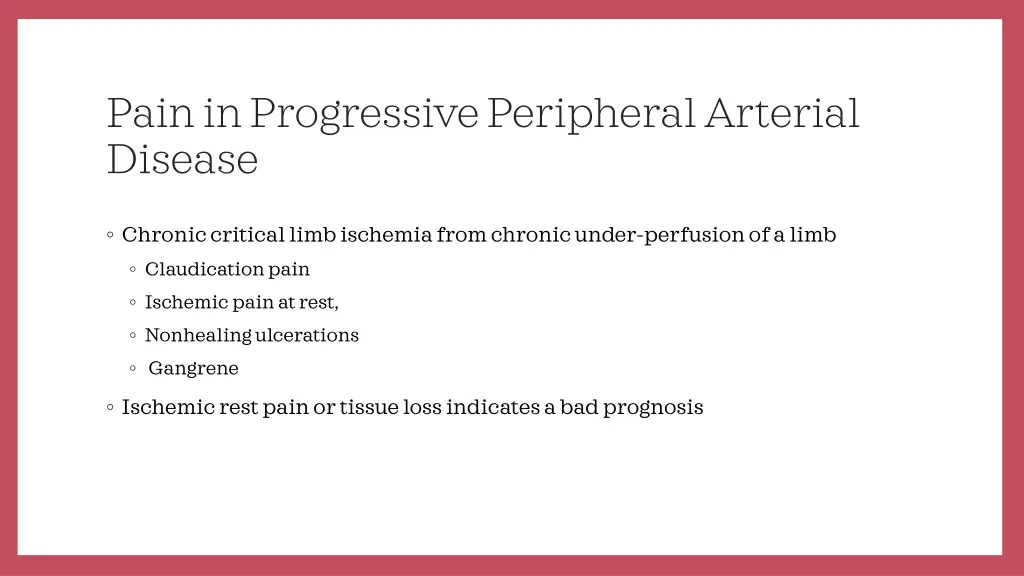 pain in progressive peripheral arterial disease
