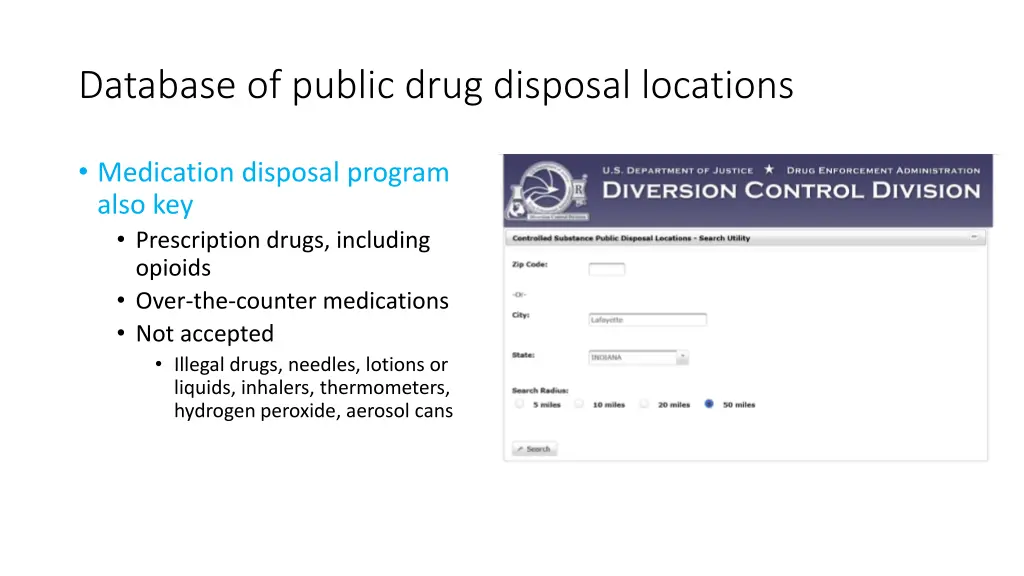 database of public drug disposal locations