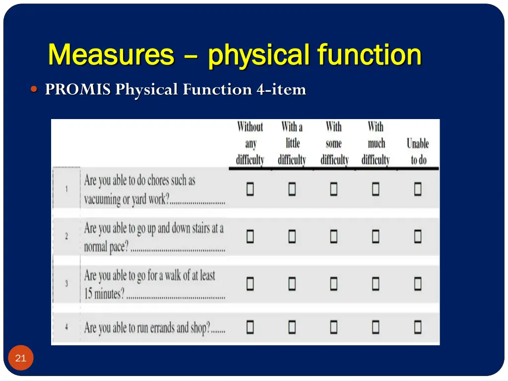 measures measures physical function physical