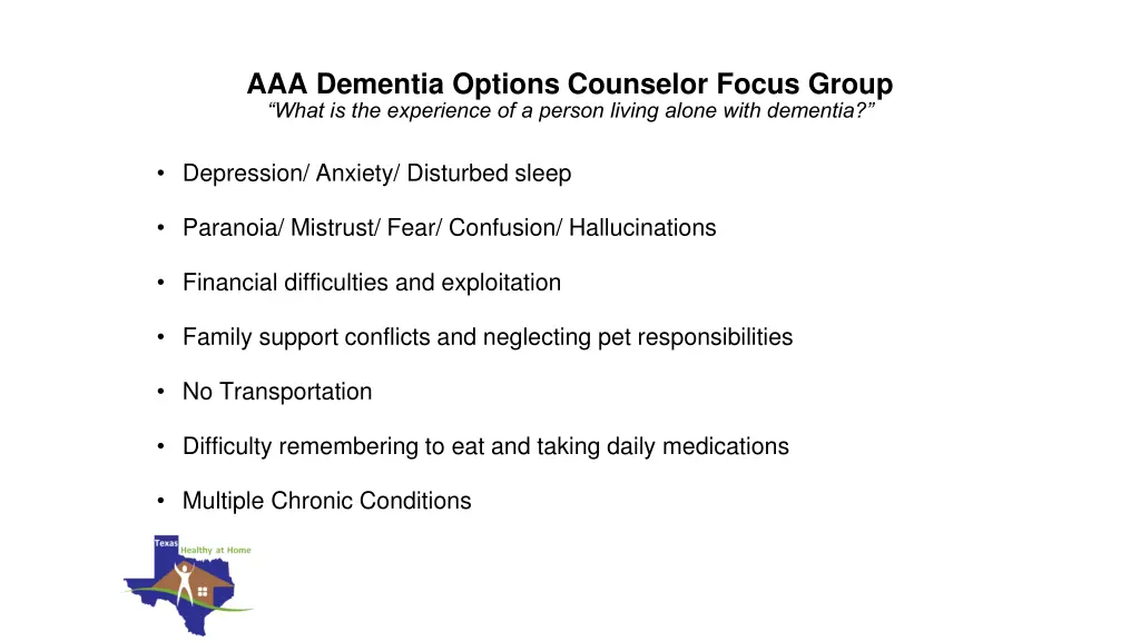 aaa dementia options counselor focus group what