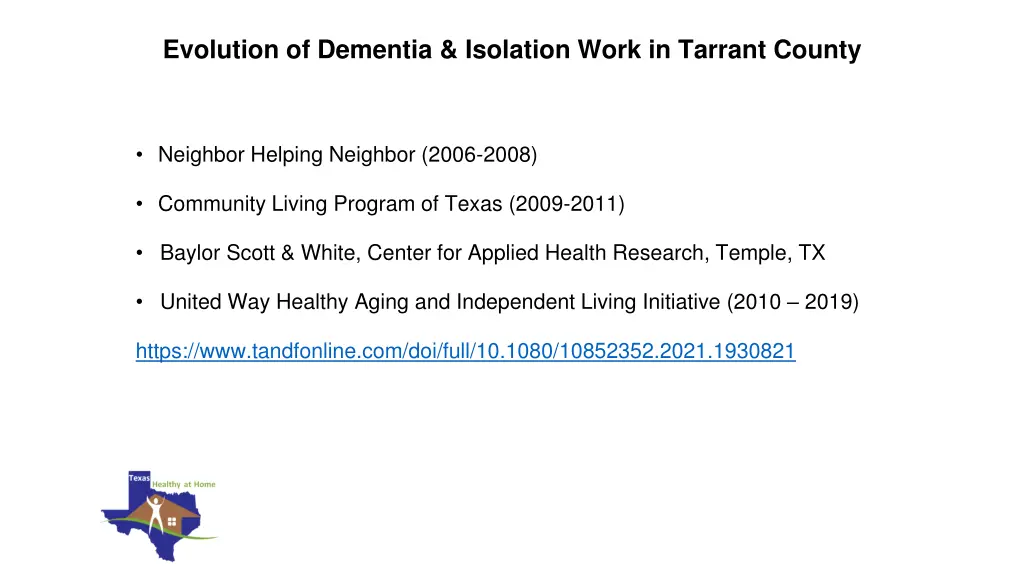 evolution of dementia isolation work in tarrant