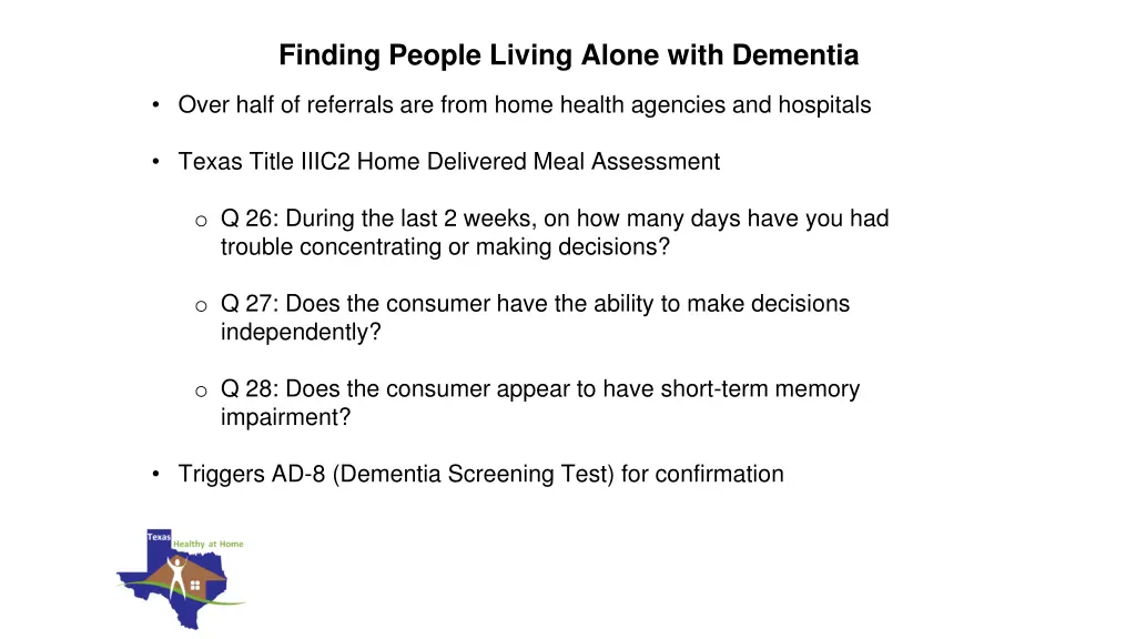 finding people living alone with dementia