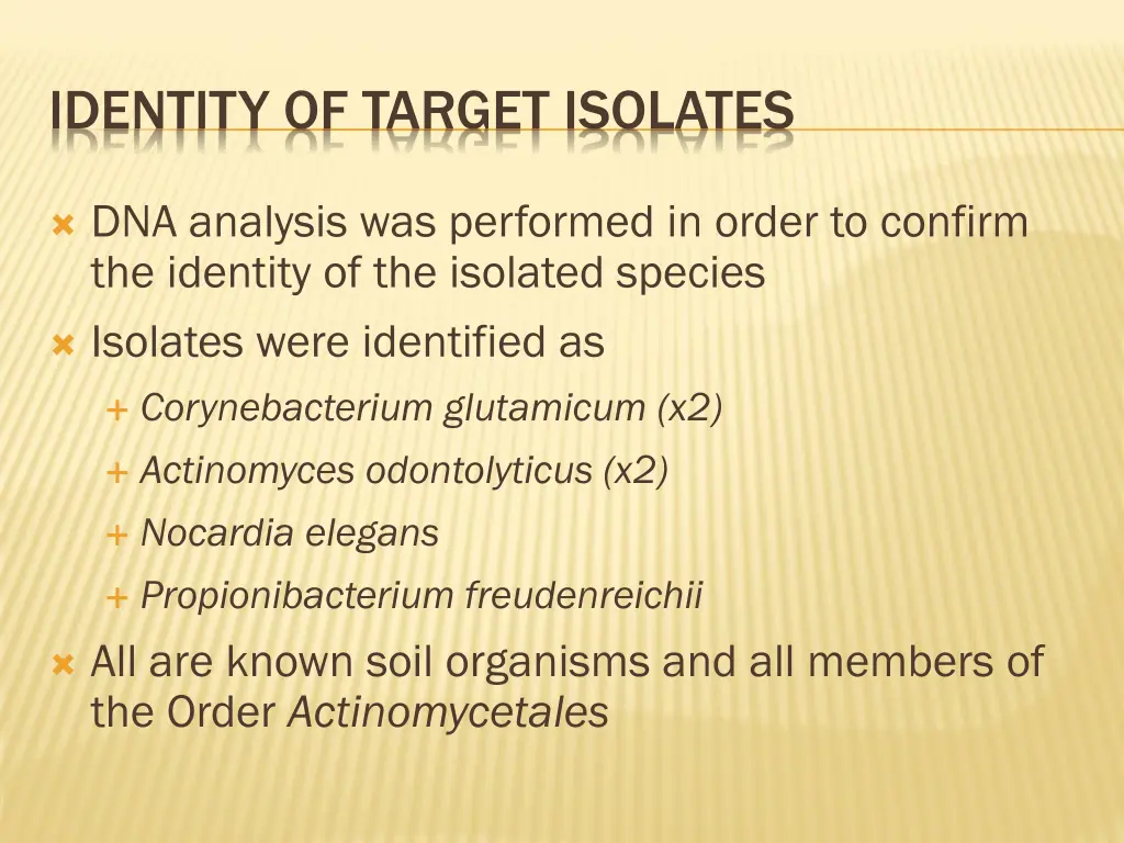 identity of target isolates