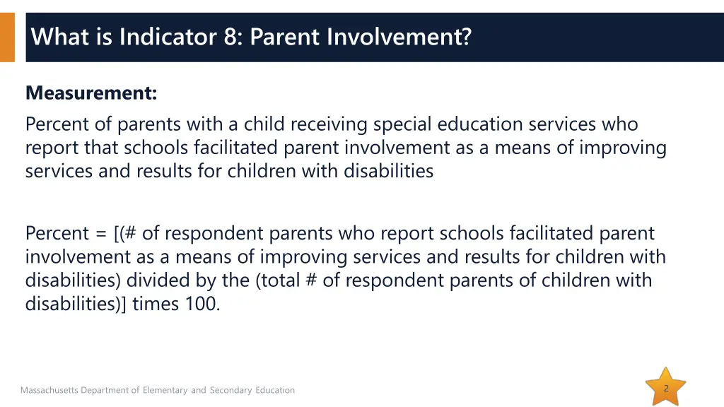 what is indicator 8 parent involvement