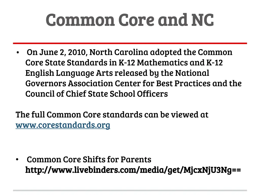 common core and nc common core and nc