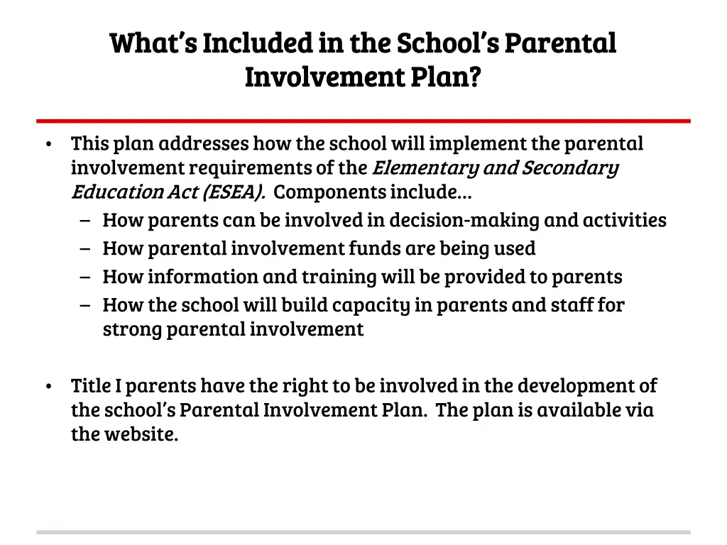 what s included in the school s parental what