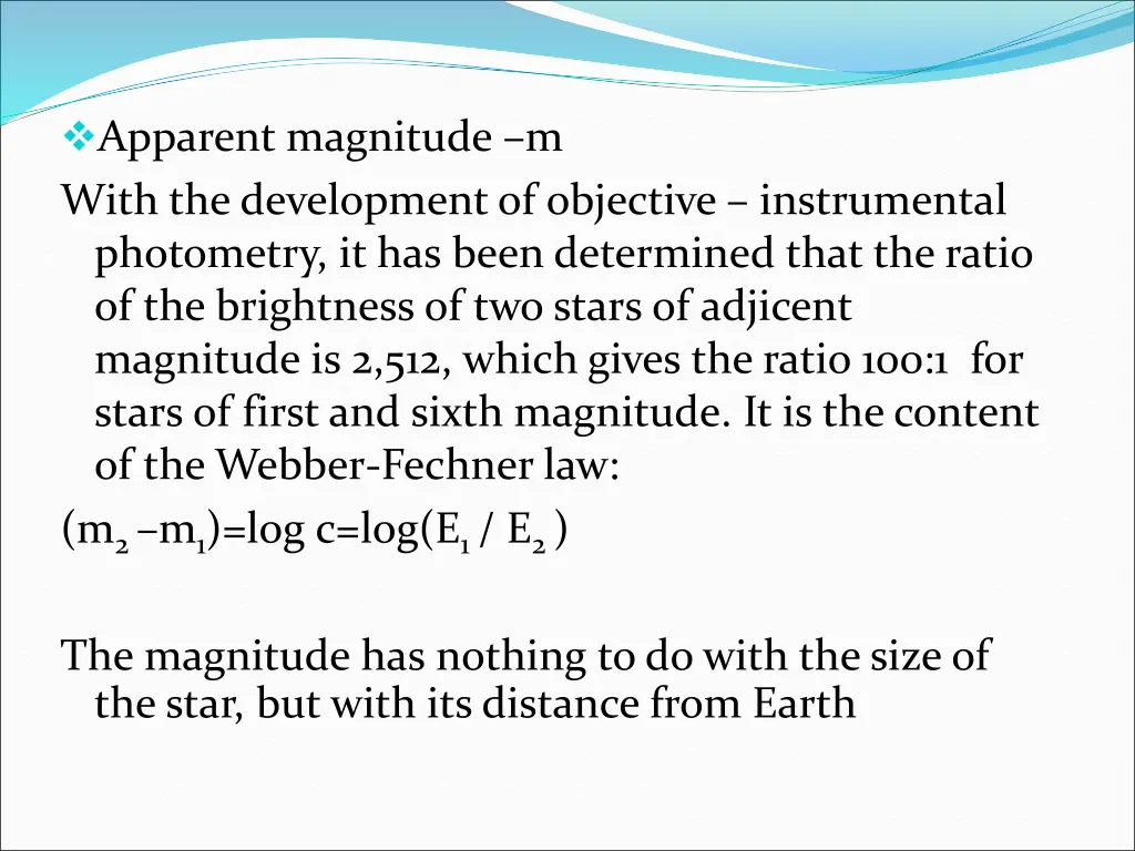 apparent magnitude m with the development
