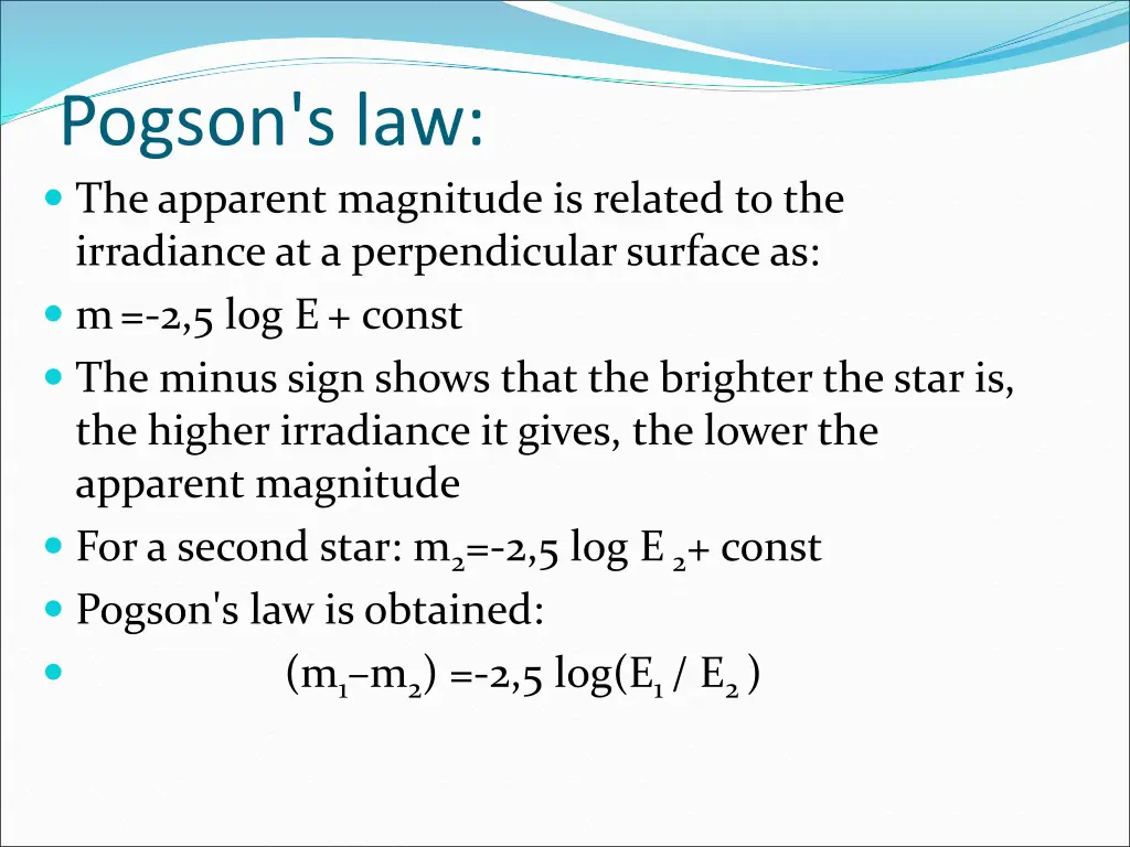 pogson s law theapparent magnitude is related