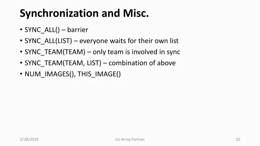 synchronization and misc