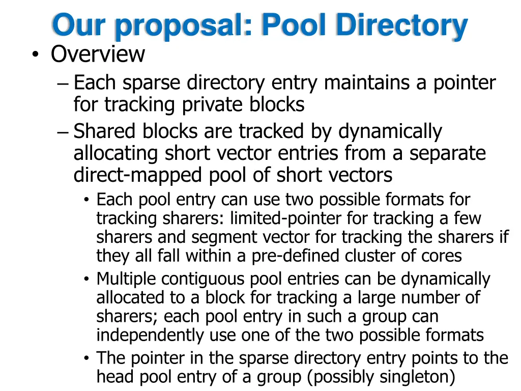 our proposal pool directory overview each sparse