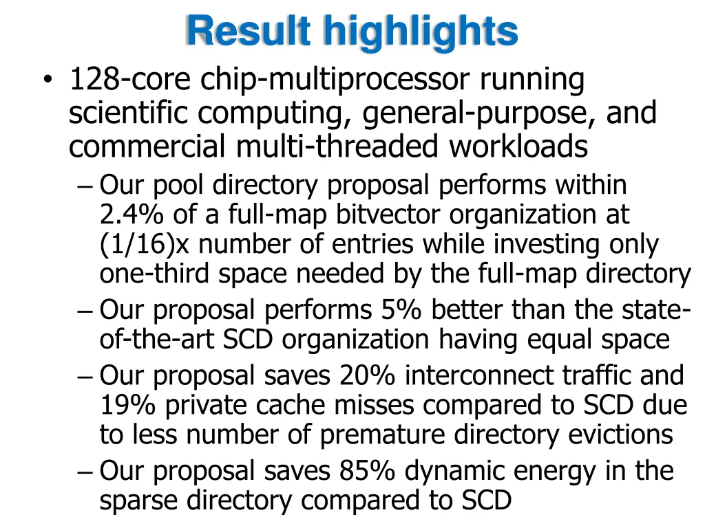 result highlights 128 core chip multiprocessor