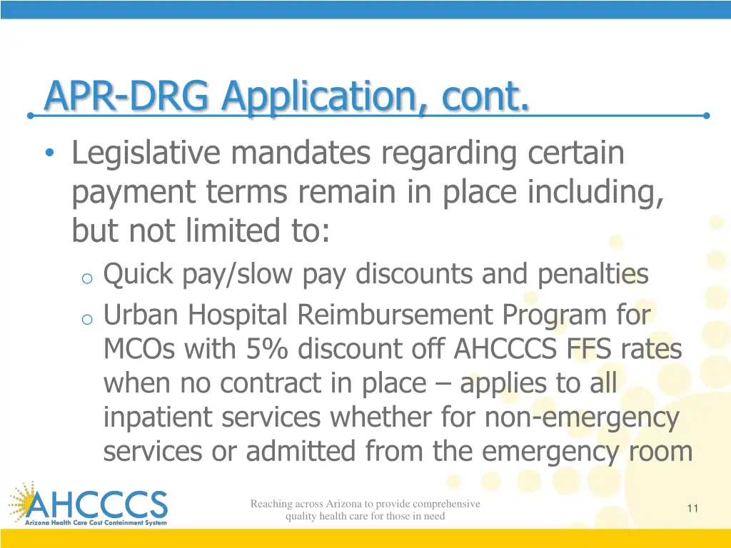 apr drg application cont legislative mandates