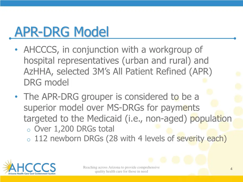 apr drg model ahcccs in conjunction with
