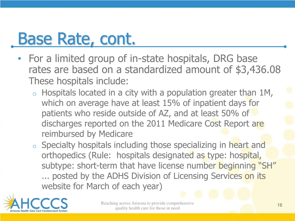 base rate cont for a limited group of in state