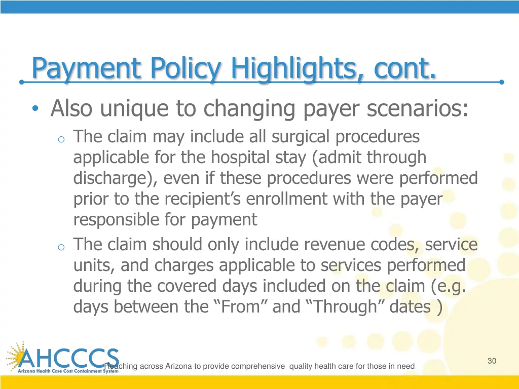 payment policy highlights cont also unique