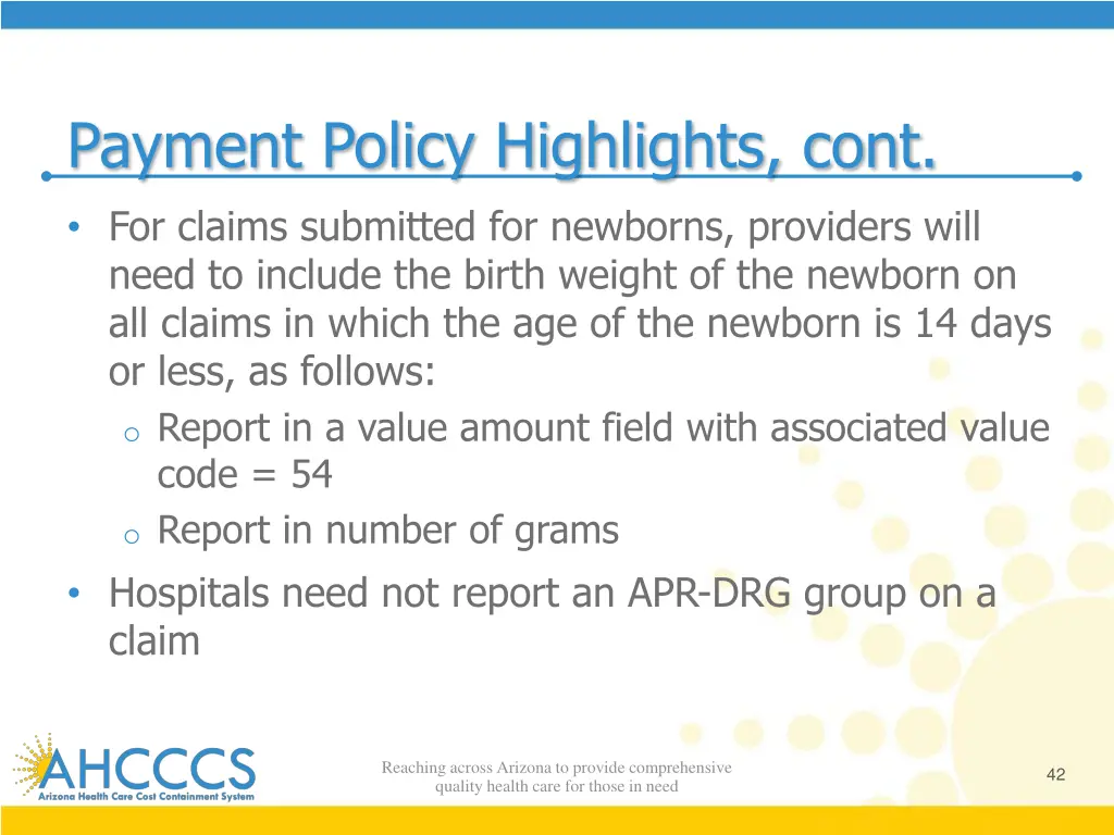 payment policy highlights cont for claims