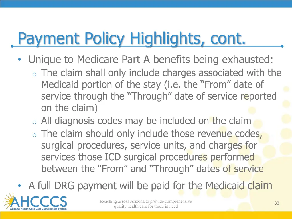 payment policy highlights cont unique to medicare