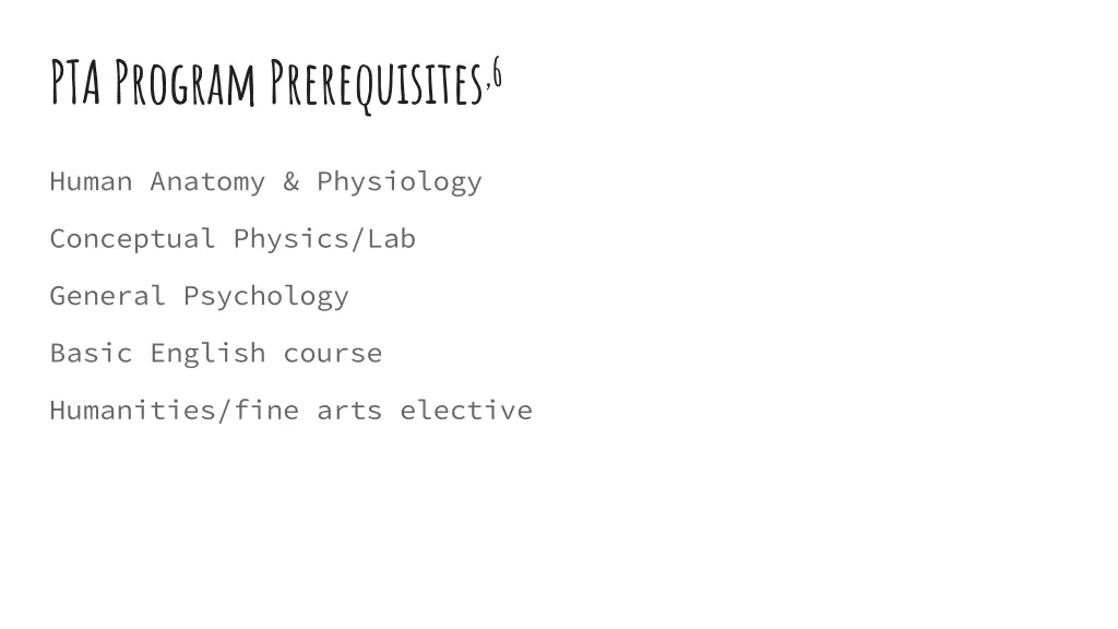 pta program prerequisites 6
