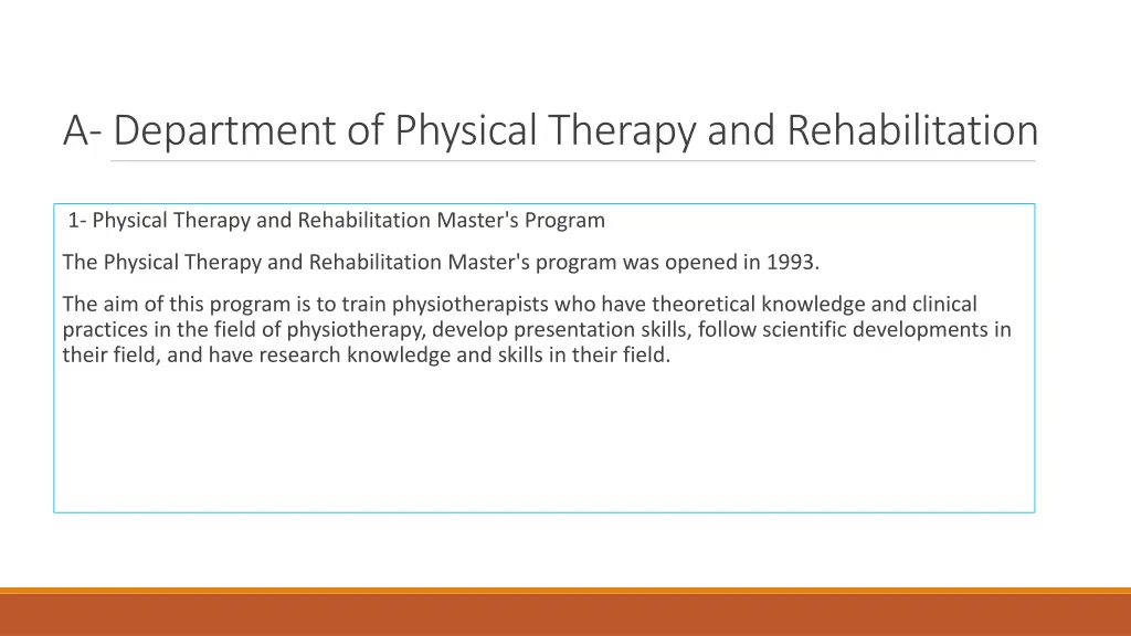 a department of physical therapy