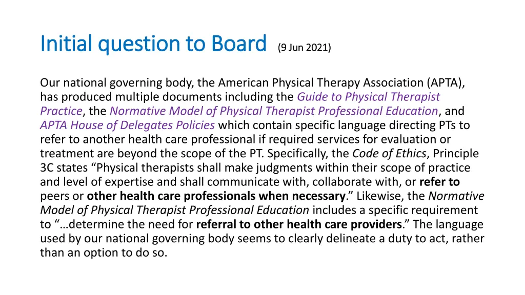 initial question to board initial question