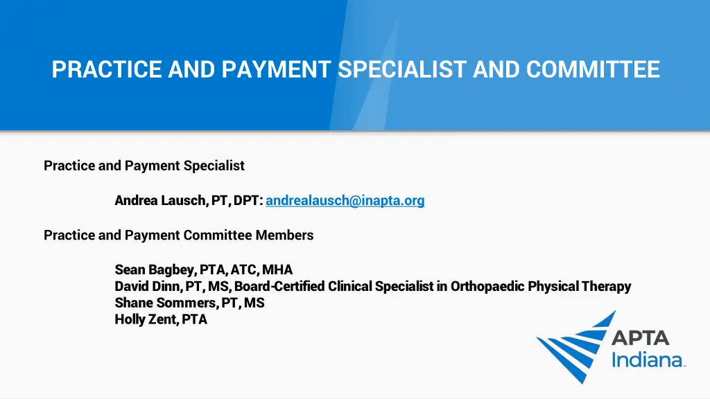 practice and payment specialist and committee 1