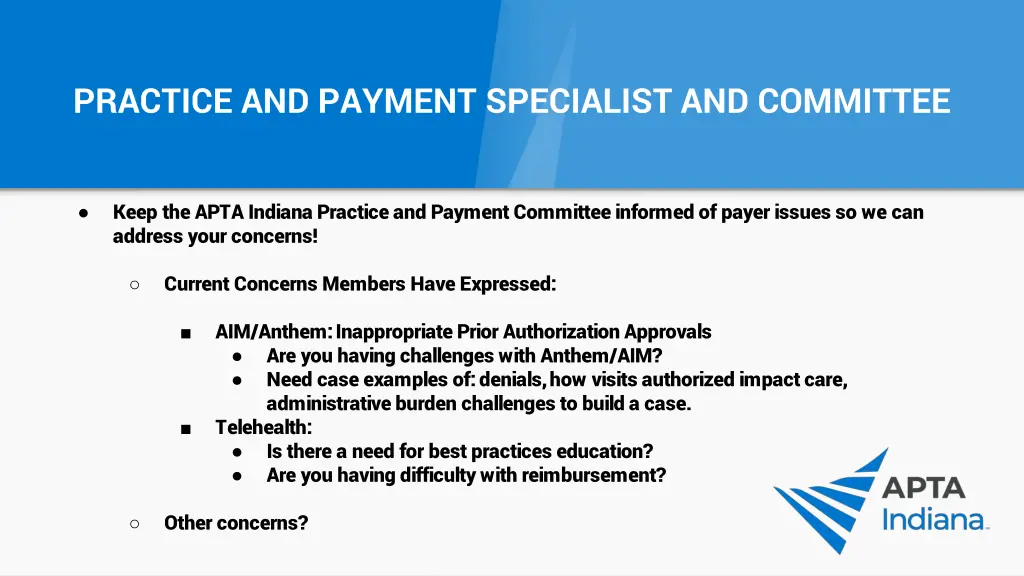 practice and payment specialist and committee 5
