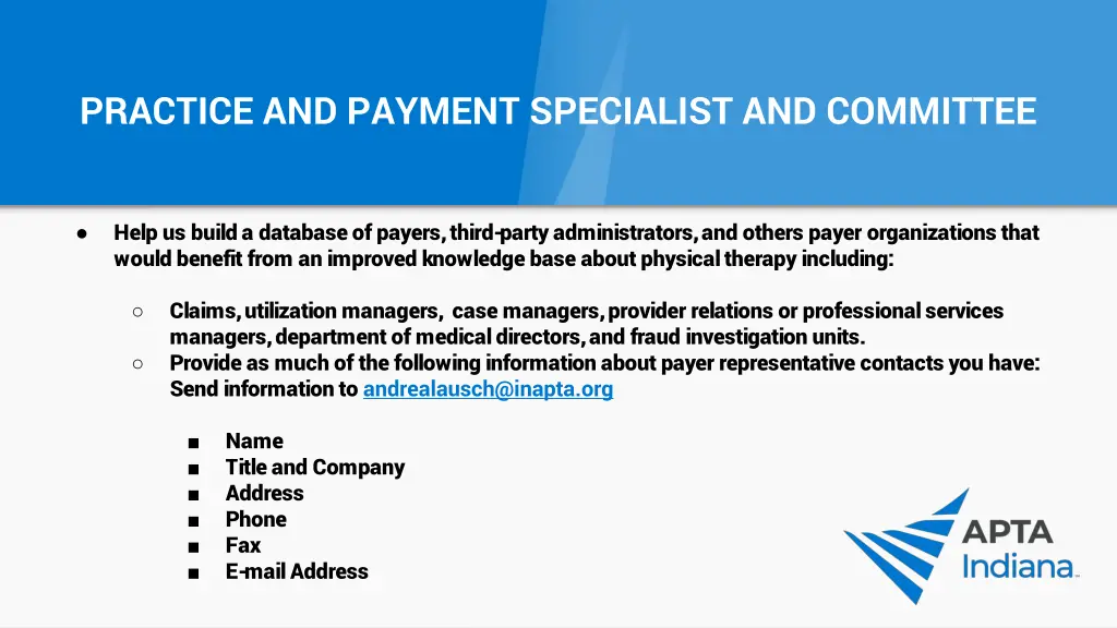 practice and payment specialist and committee 6