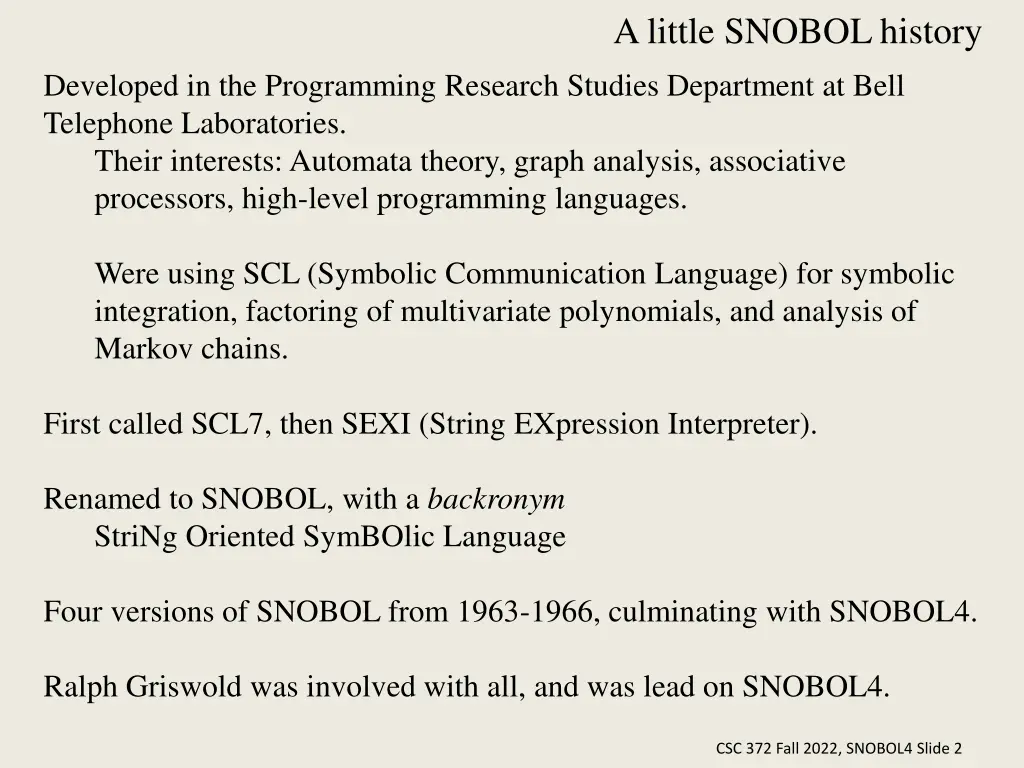 a little snobol history