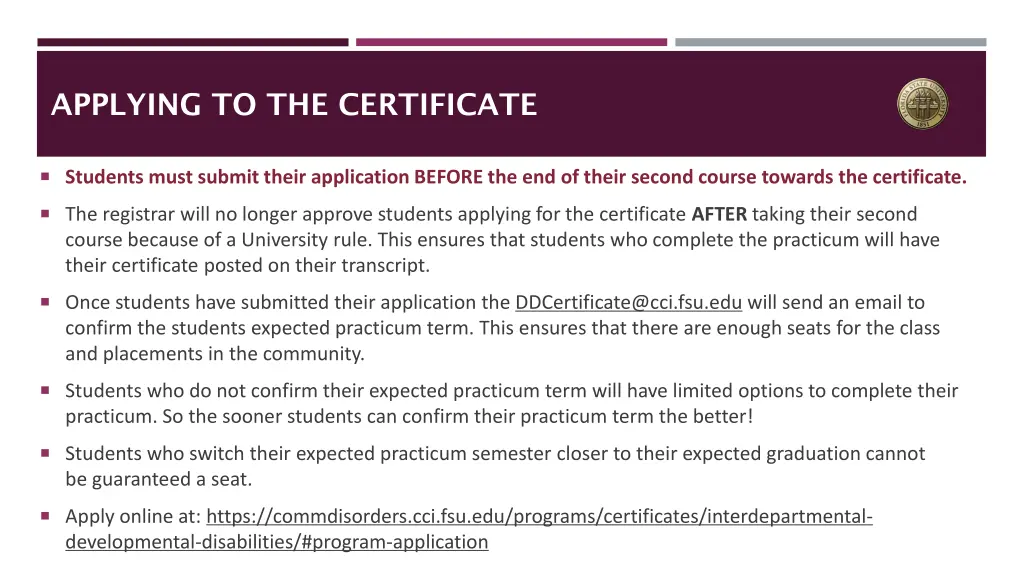applying to the certificate