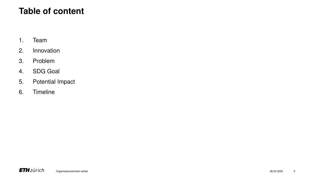 table of content