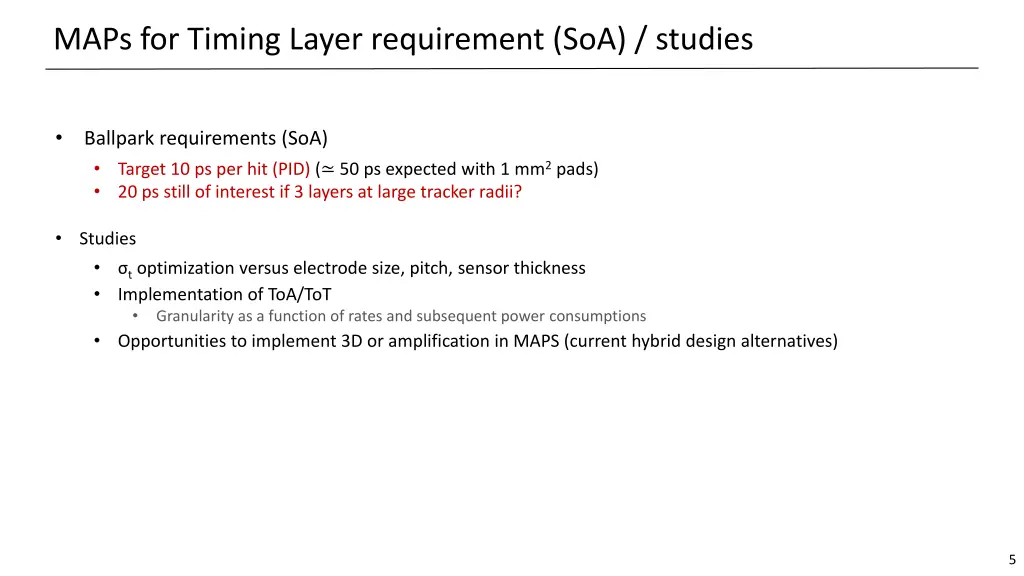 maps for timing layer requirement soa studies