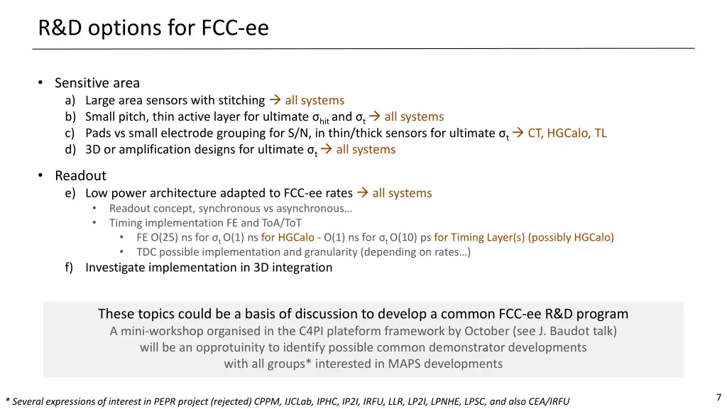 r d options for fcc ee