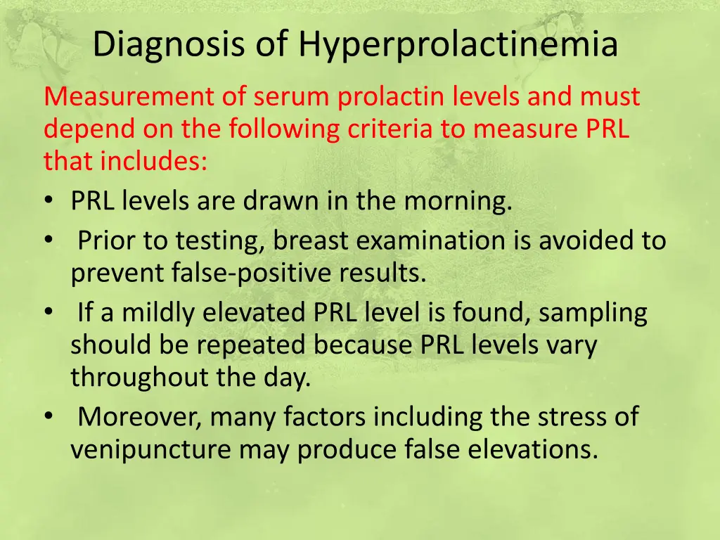 diagnosis of hyperprolactinemia