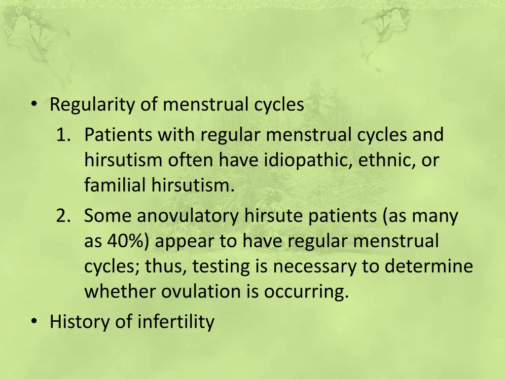 regularity of menstrual cycles 1 patients with