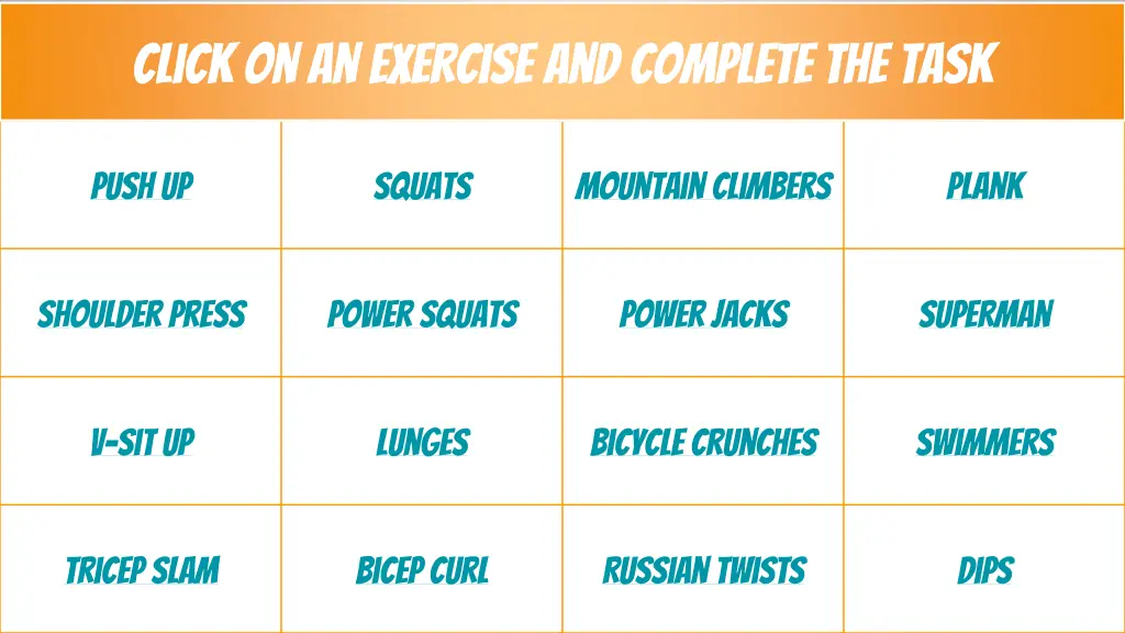 click on an exercise and complete the task