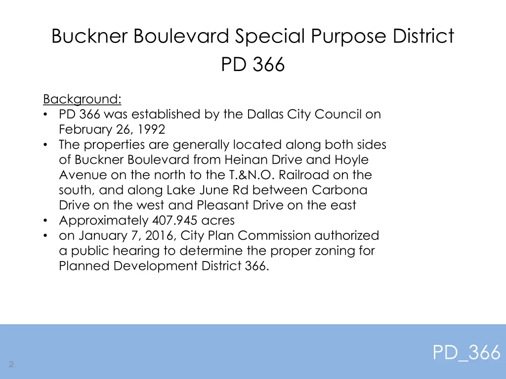 buckner boulevard special purpose district pd 366 1