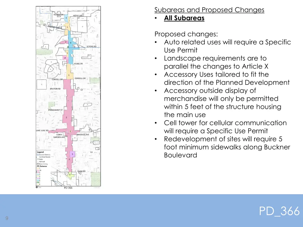 subareas and proposed changes all subareas