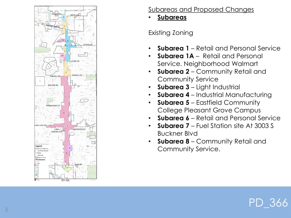 subareas and proposed changes subareas