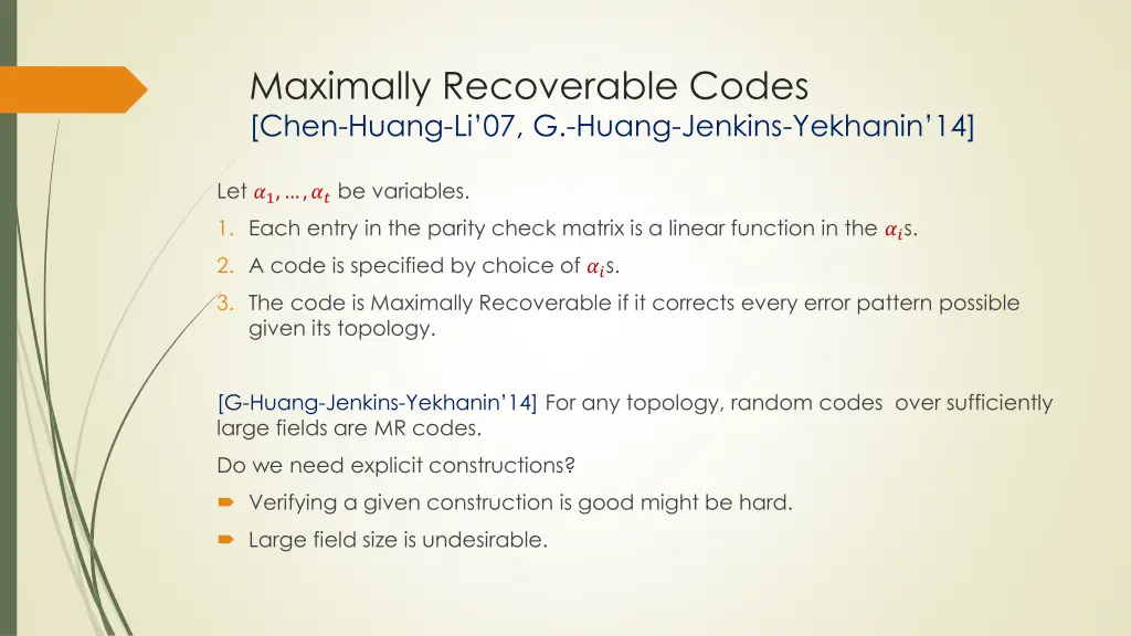 maximally recoverable codes chen huang 1