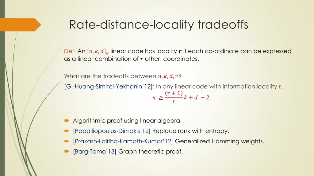 rate distance locality tradeoffs