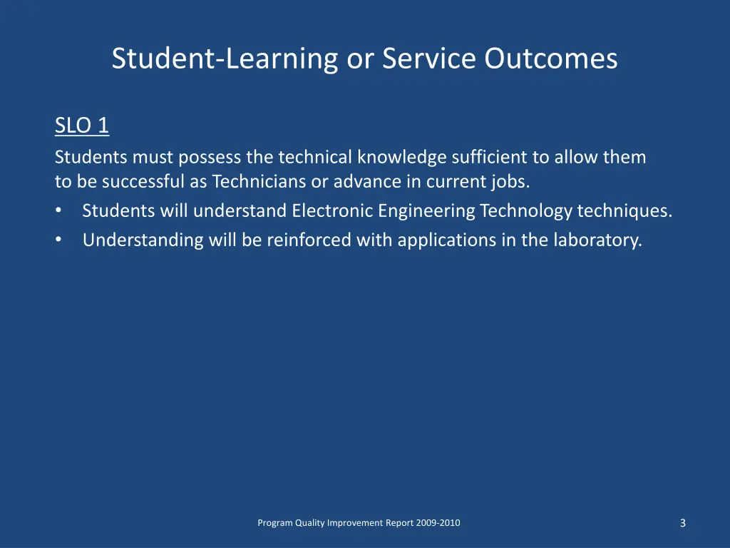 student learning or service outcomes