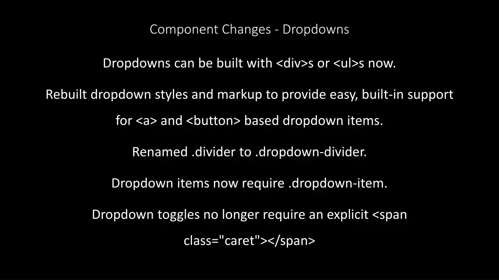 component changes dropdowns