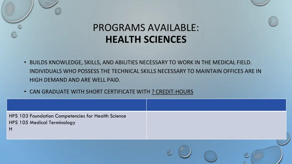 programs available health sciences