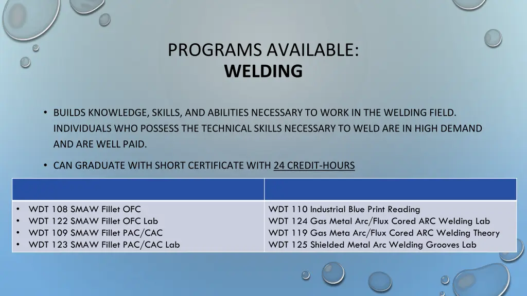 programs available welding