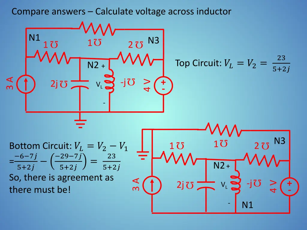 compare answers calculate voltage across inductor