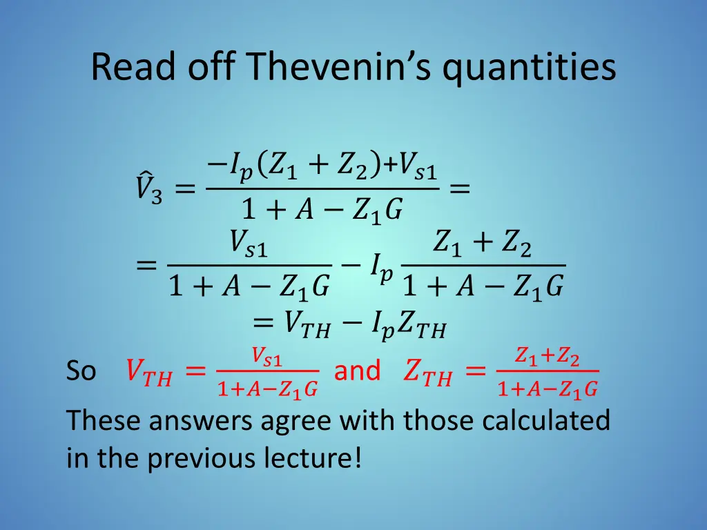 read off thevenin s quantities