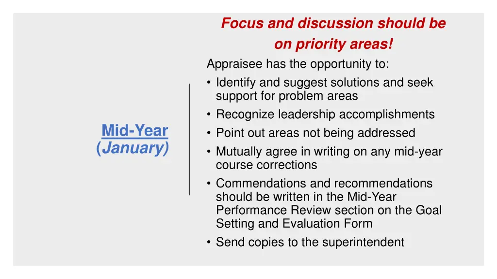 focus and discussion should be on priority areas